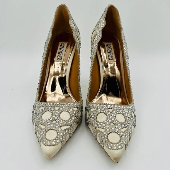 Badgley Mischka Collection Rouge Embellished Evening Pointed Toe Pump Size 8 - Picture 3 of 14